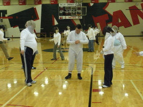 Sinclair students learn the art of fencing in PED 297.  "It's great mental exercise, as well as physical.  They call it 'chess at 200 miles an hour," said william DeVan.  DeVan teaches the fencing class.  <i>photo by Kamari Stevens</i>