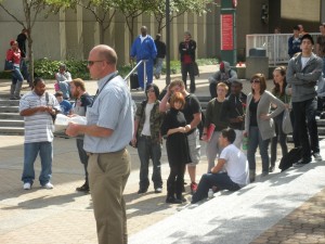 Shawn Holes, also referred to as "Shawn the Baptist," caused a stir in the quad on Oct. 1 with his preaching.