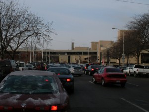 Congested traffic on Fifth St. continues from Sinclair Community College past Perry St. on Jan. 4, the opening day of winter quarter.