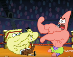 spongebob vs patrick bun wrestling fight