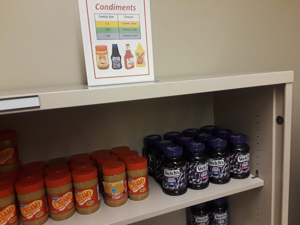 A shelf at Sinclair's Student Food Pantry,